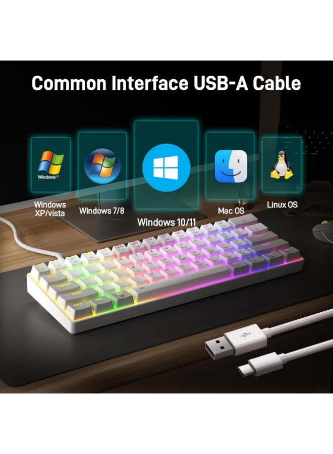 لوحة مفاتيح الألعاب الميكانيكية GK-806، لاسلكية بنسبة 60%، تدعم الاتصال عبر البلوتوث والسلكي، مزودة بمفاتيح OUTEMU الزرقاء القابلة للتبديل السريع، وإضاءة RGB LED، وخاصية منع التداخل، ومنفذ USB-C قابل للفصل، وأغطية مفاتيح مزدوجة الطبقة، و61 مفتاحًا بتصميم فائق الصغر. - Image 2